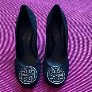 Tory Burch Black Suede Wedge size 8.5